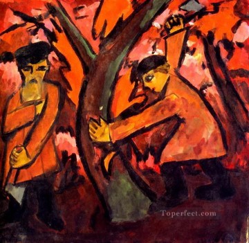 Russian Painting - woodcutters Russian